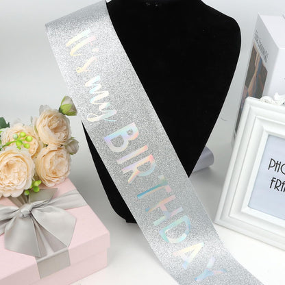 It's My Birthday Sash Black Glitter Sash with Hot Pink Foil Happy Birthday Decorations for Women Girls Men Boys Black Party Decorations
