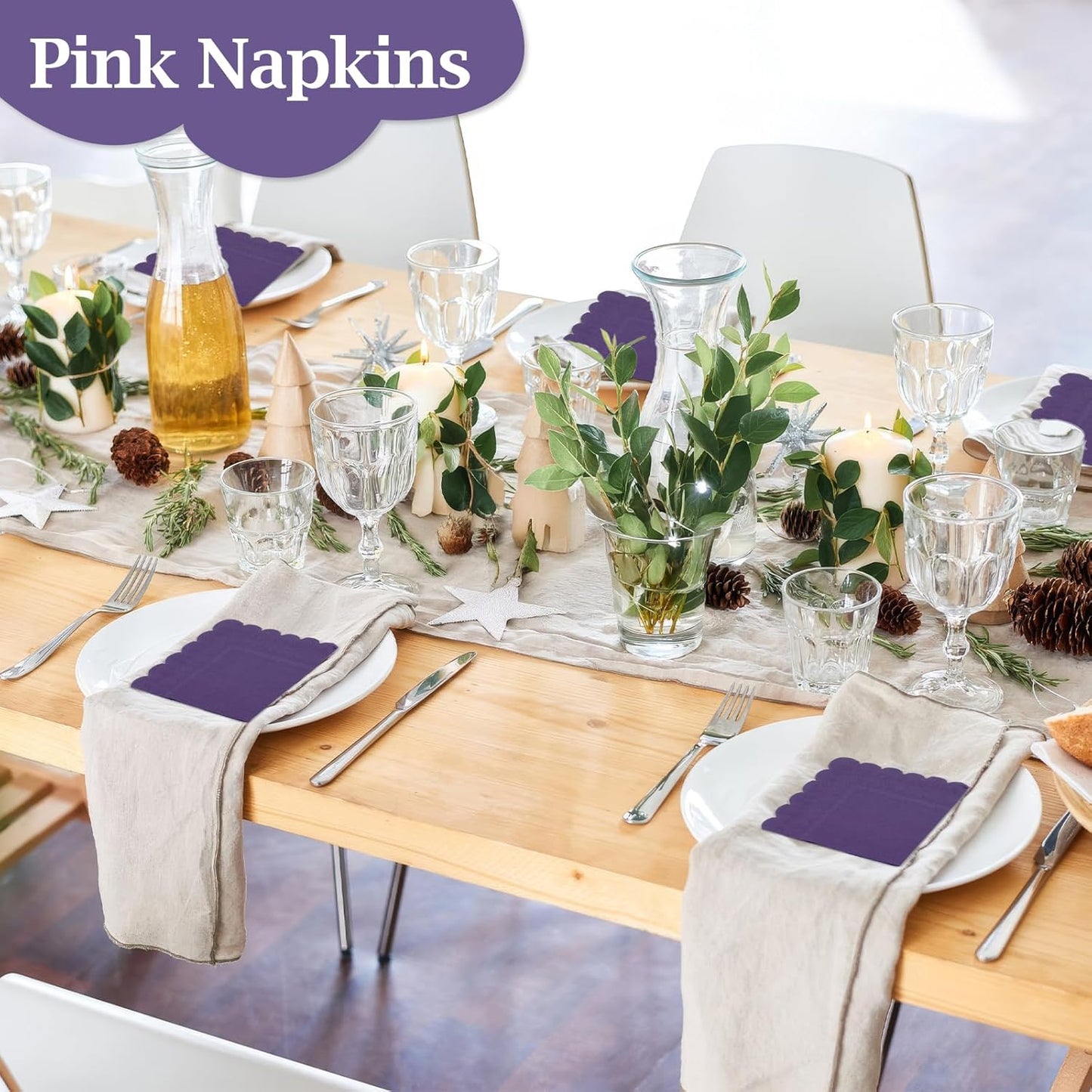100 Pcs Cocktail Napkins, 2-Ply 5 x 5 Inches Disposable Scalloped Napkins, Thick Premium Dessert Napkins for Party, Wedding, Dinner, Birthday, Anniversary, Festival (Sage Green)