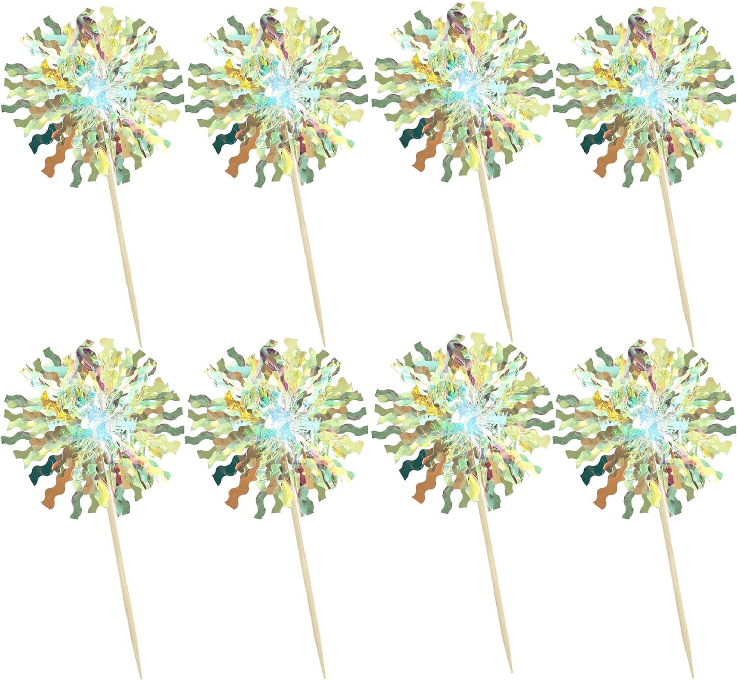 Ephlyn 30Pcs Foil Firework Cupcake Toppers Sparkle Tinsel Cupcake Picks Drink Stirrers Cocktail Food Fruit Toothpicks for Baby Shower Graduation Party Supplies White