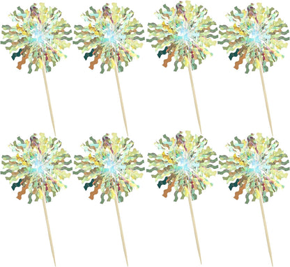 Ephlyn 30Pcs Foil Firework Cupcake Toppers Sparkle Tinsel Cupcake Picks Drink Stirrers Cocktail Food Fruit Toothpicks for Baby Shower Graduation Party Supplies White