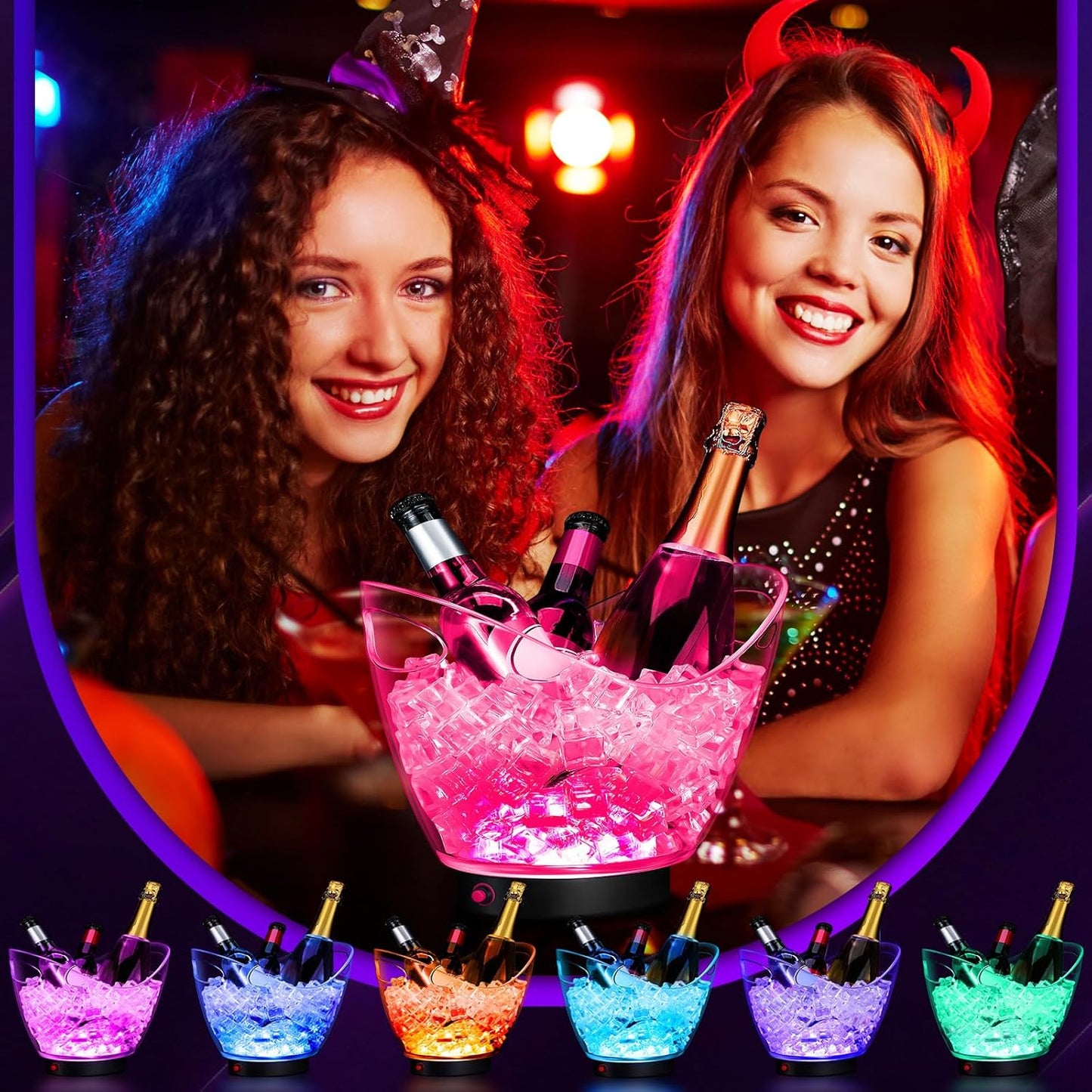 Umigy 2 Pcs 5L LED Ice Buckets Clear Plastic Ice Bucket Large Capacity Light RGB Colorful LED Cooler with Lights for Champagne Wine Beer Party Bar Club