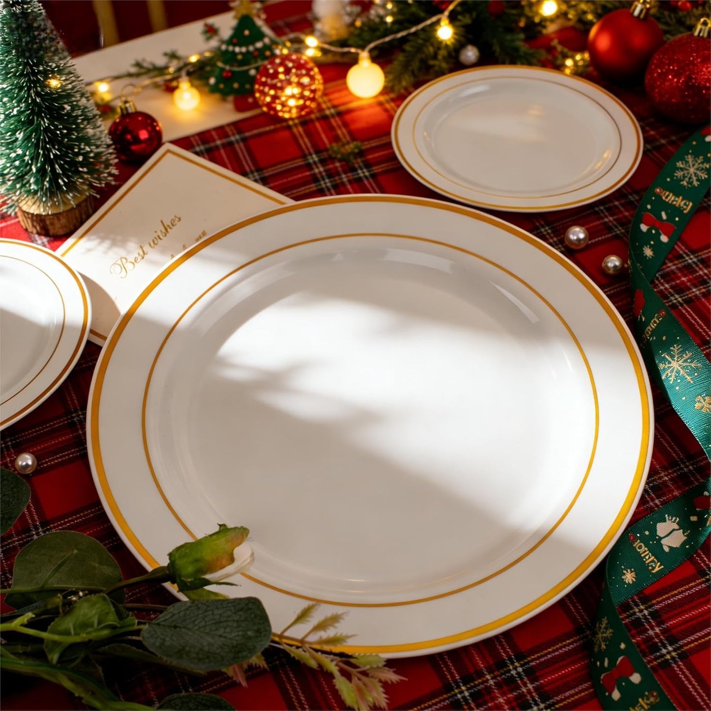 FLOWERCAT 60PCS White Plastic Plates - Heavy Duty White Disposable Plates for Mother's Day/Birthday Party/Wedding -serve for 30 guests Include 30PCS 10.25" & 30PCS 7.5" Plates for Party