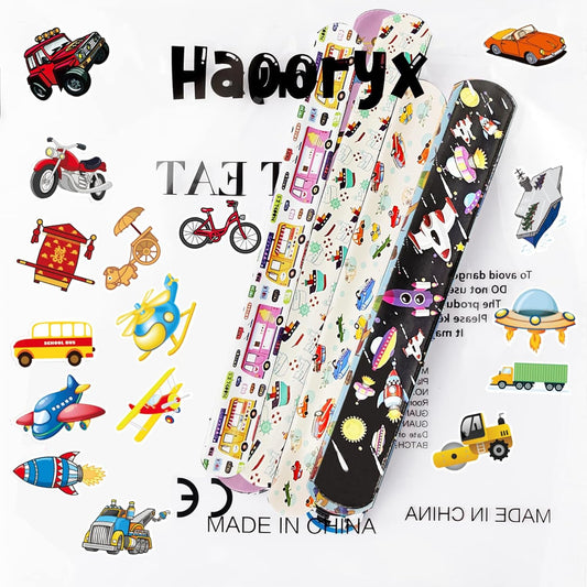 74pcs Transportation Party Favors Set ,24 Slap Bracelets and 50 Sheets Vehicle Stickers, Construction Truck Airplane Car Train Rocket Theme, Party Supplies Goodie Bag Fillers, Bulk Value Gift Pack