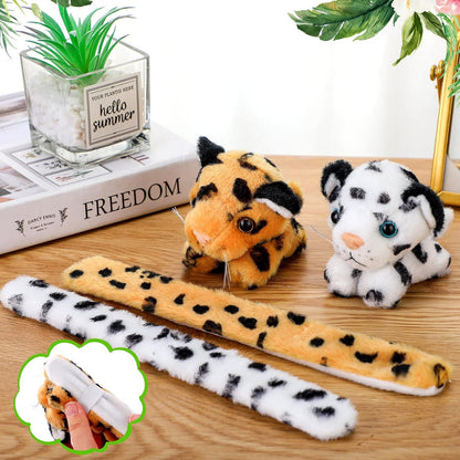 Sosation 6 Pcs Plush Slap Bracelets for Kids, Soft Tiger and Leopard Stuffed Animal Wristband, Jungle Safari Theme Party Favors for Birthday, Classroom Prizes and Gift Bag Filler(Leopard Style)