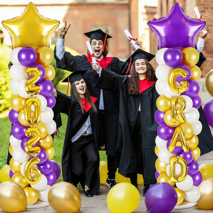 2 Sets Graduation Balloon Column Stand Kits with Balloons 2026 Grad Themed Decoration Navy Blue Balloon Tower Stand Kit for Grad High School & College Celebration Party Decor