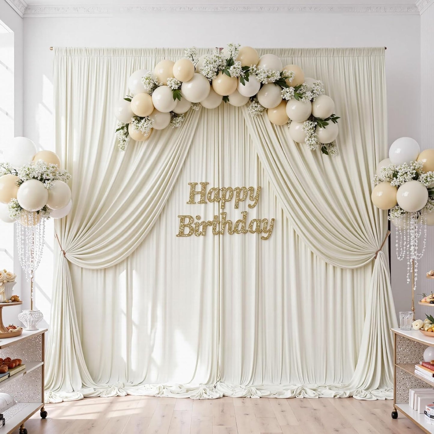 10ftx10ft Black Backdrop Curtains for Weddings Parties, Wrinkle Free 2 Panels Silky Polyester Photo Backdrop Drapes Back Drop Cloth Drapery for Birthday Mother'sDay Photography Background