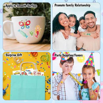 Partywind 408 PCS Kids Tattoos for Party Supplies, Individually Wrapped Sheet Temporary Tattoos Stickers for Kids Goodie Bag Stuffers, Fun Birthday Party Favors - Mixed