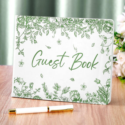 Panelee Wedding Guest Book with Pen Set Elegant Guest Sign in Books Bridal Shower Guestbook Beautiful Guest Book Wedding Reception Guestbook for Wedding (Flower, Blue)