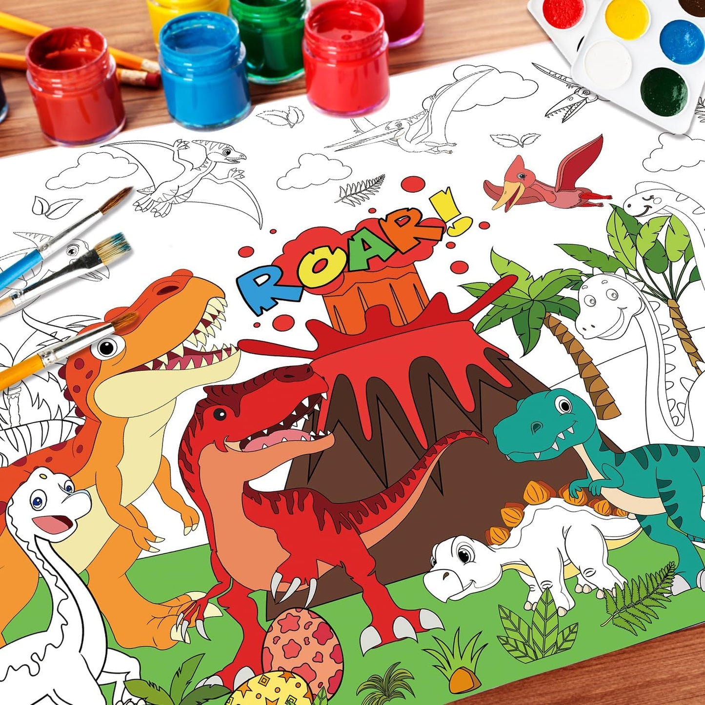 43.3x31.5 Summer Coloring Poster with Picture, Giant Cute Painting Poster, Large Coloring Tablecloth for Classroom Home Birthday Party Supplies Favor