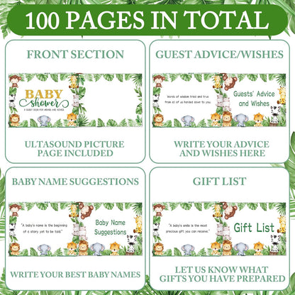 Fuyoooo 27 Pcs Safari Animal Baby Shower Guest Book Set Baby Shower Sign in Guest Floral Book Place Table Cards with Gold Pen Adhesive Photo Corner for Birthday Party