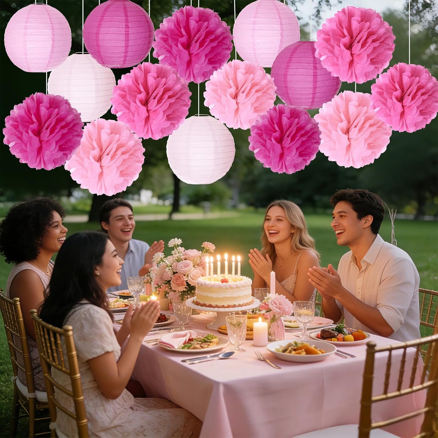 Paper Flower Lanterns Tissue Pom Poms Hanging Decorations Purple Flower Ball for Baby Shower Wedding Birthday Graduation Party Mother's Day