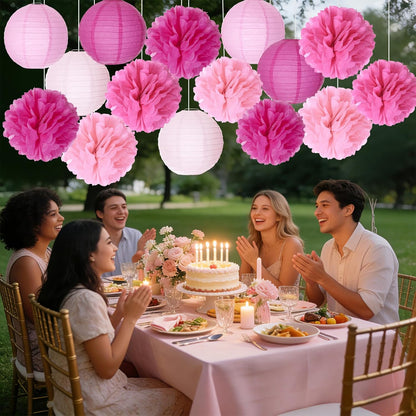 Paper Flower Lanterns Tissue Pom Poms Hanging Decorations Purple Flower Ball for Baby Shower Wedding Birthday Graduation Party Mother's Day