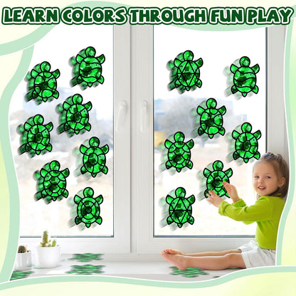 QOUBAI 32 Sets Stars Suncatchers Craft Back to School DIY Stained Glass Window Patriotic 4th of July Paper Craft Home School Classroom Decor Kid Birthday Gift Creative Art Activity Game - Colors B