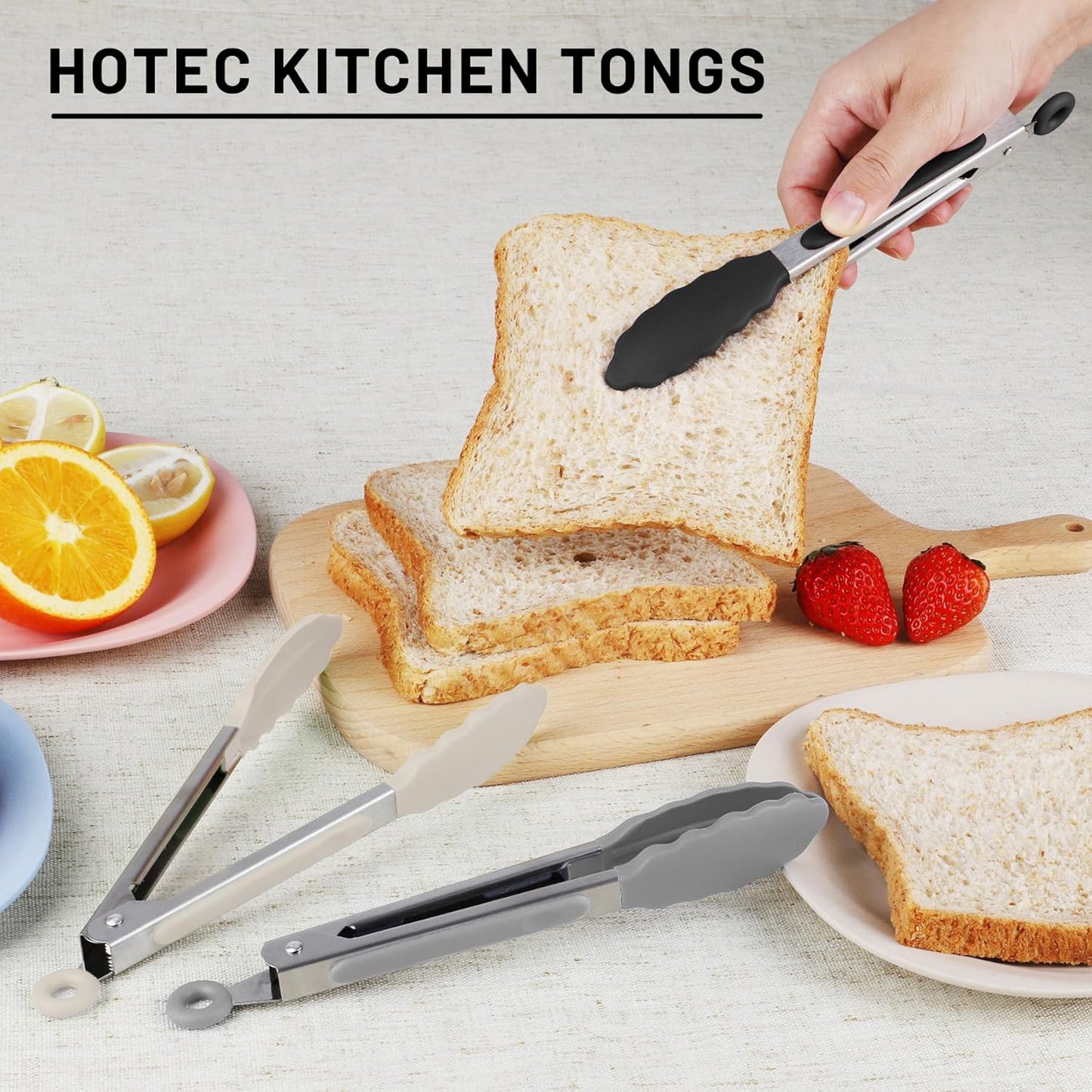 Hotec Mini Silicone Kitchen Tongs for Cooking - 7-Inch Small Serving Tongs with Silicone Tips, Set of 3 (Blue)