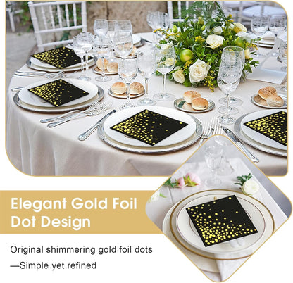 100 Pcs Gold Cocktail Napkins, 3-Ply Party Paper Napkins, 5 x 5 Inches Bar Napkin Disaposable for Weddings, Birthdays, Baby Showers, Anniversaries, and Cocktail Parties (White)