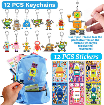 Robot Party Favors, Robot Temporary Tattoos Slap Bracelets Keychains Stickers Badges for Robot Birthday Party Decorations Supplies Gifts for Kids Classroom Rewards