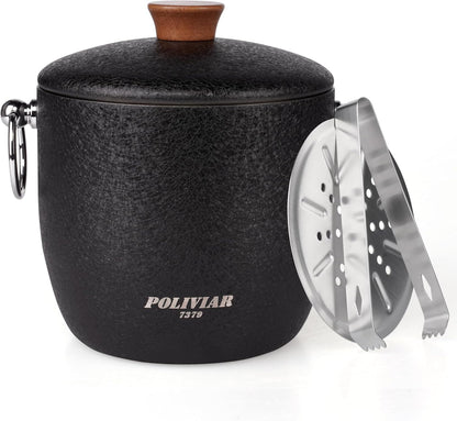 POLIVIAR Ice Bucket, 2.5L Double Wall Ice Bucket with Lid, Stainless Steel Ice Bucket with Tong & Strainer, Ice Bucket for Cocktail Bar, Home & Parties, JX2023-IBLU