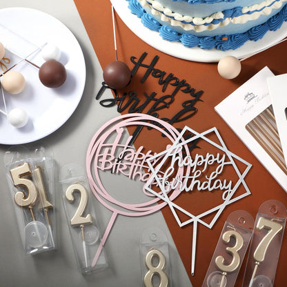 Yerliker 34 Pcs Happy Birthday Cake Toppers Decorations Birthday Candles DIY Cake Decor for Men Women Wedding Anniversary(Gold)