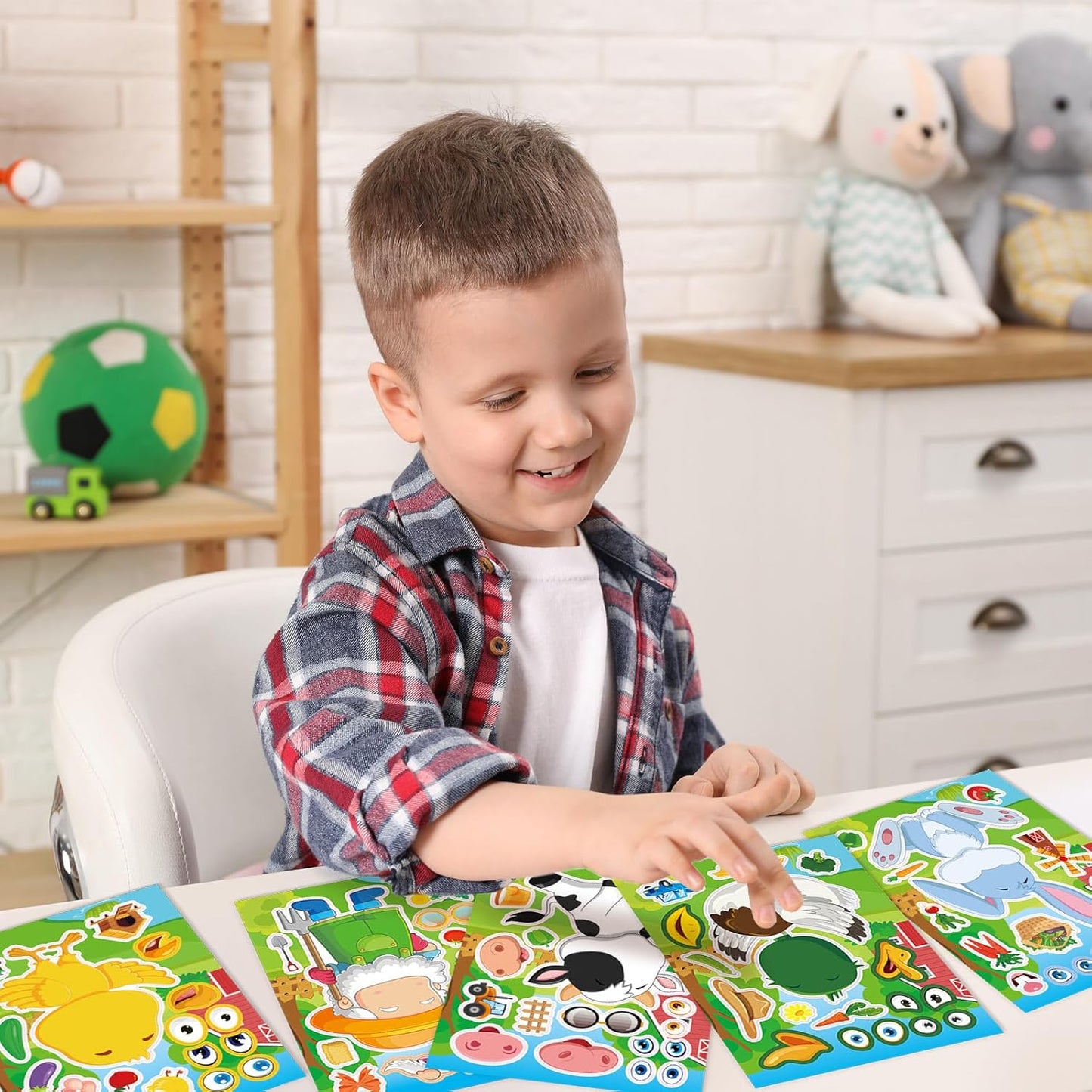 24 Sheets 8.27''×5.9'' Make Your Own Stickers for Kids Toddlers, Make a Face Stickers Mix and Match with Unicorns Dinosaur Horse and Sea Animals for Kids Party Favors Activities