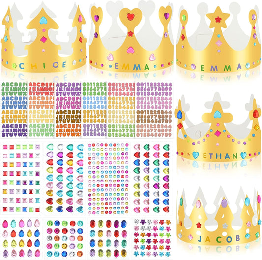 34 Pieces Golden Paper Princess Prince Crowns for Kids Birthday Party Hats Gold for Boys Girls DIY Crown Supplies (Stylish Style)