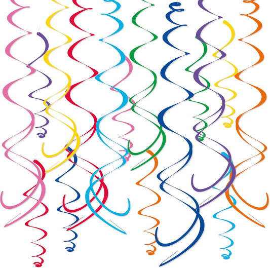 HonuGoGo 48‑Piece Multi-Color Paper Swirl Decorations – Hanging Party Swirls for Birthday, Baby Shower, Wedding & Celebration Decor