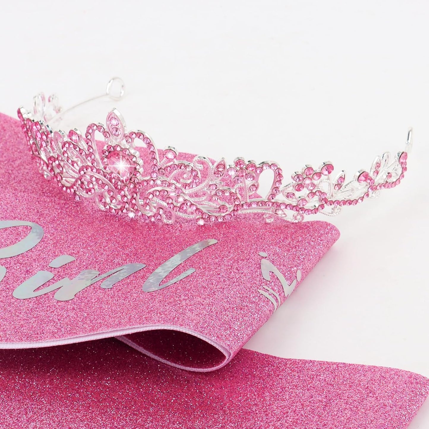 CIEHER Birthday Girl Crown and Sash - Rose Gold Tiara Birthday Decorations for Women and Girls