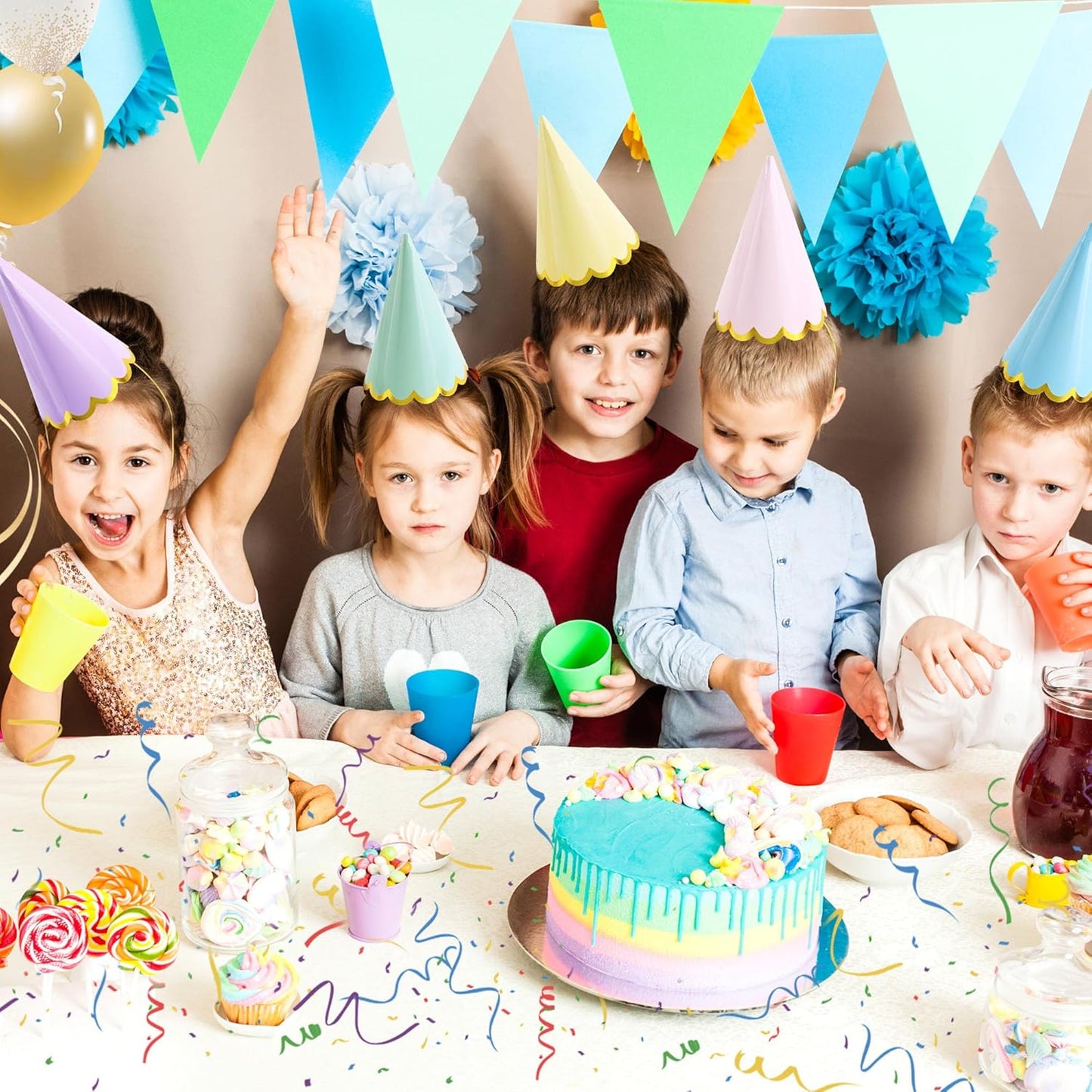 CANREVEL 24 PCS Pastel Party Hats for Adults, Pastel Party Decorations, Party Headwear for Birthday|Celebration|Party Supplies, Macaron Cone Hats for Women Men
