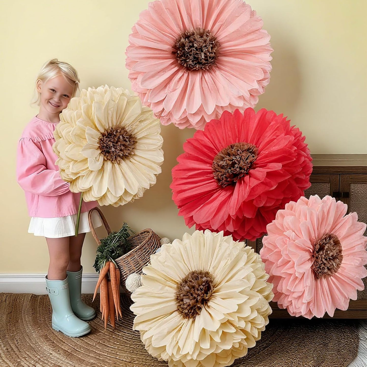 Chunful 5 Pcs 30'' 24'' Gaint Pastel Tissue Paper Flowers Decoration Large Hanging Tissue Paper Pom Poms Decor for Pastel Birthday Bachelorette Wedding Baby Shower Bridal Shower Easter Party Decor