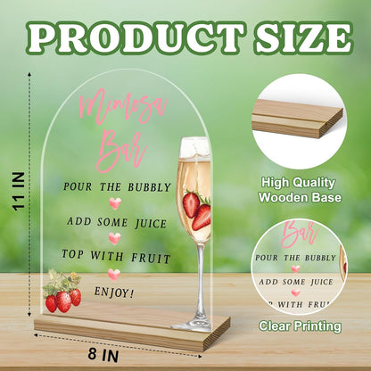 Acrylic Arch Mimosa Bar Sign, Pink Bow Champagne Acrylic Mimosa Bar With Base Supplies For Baby Shower Bridal Shower, Birthday, Bachelorette Engagement Party, Welcome Sign For Table Party -A14