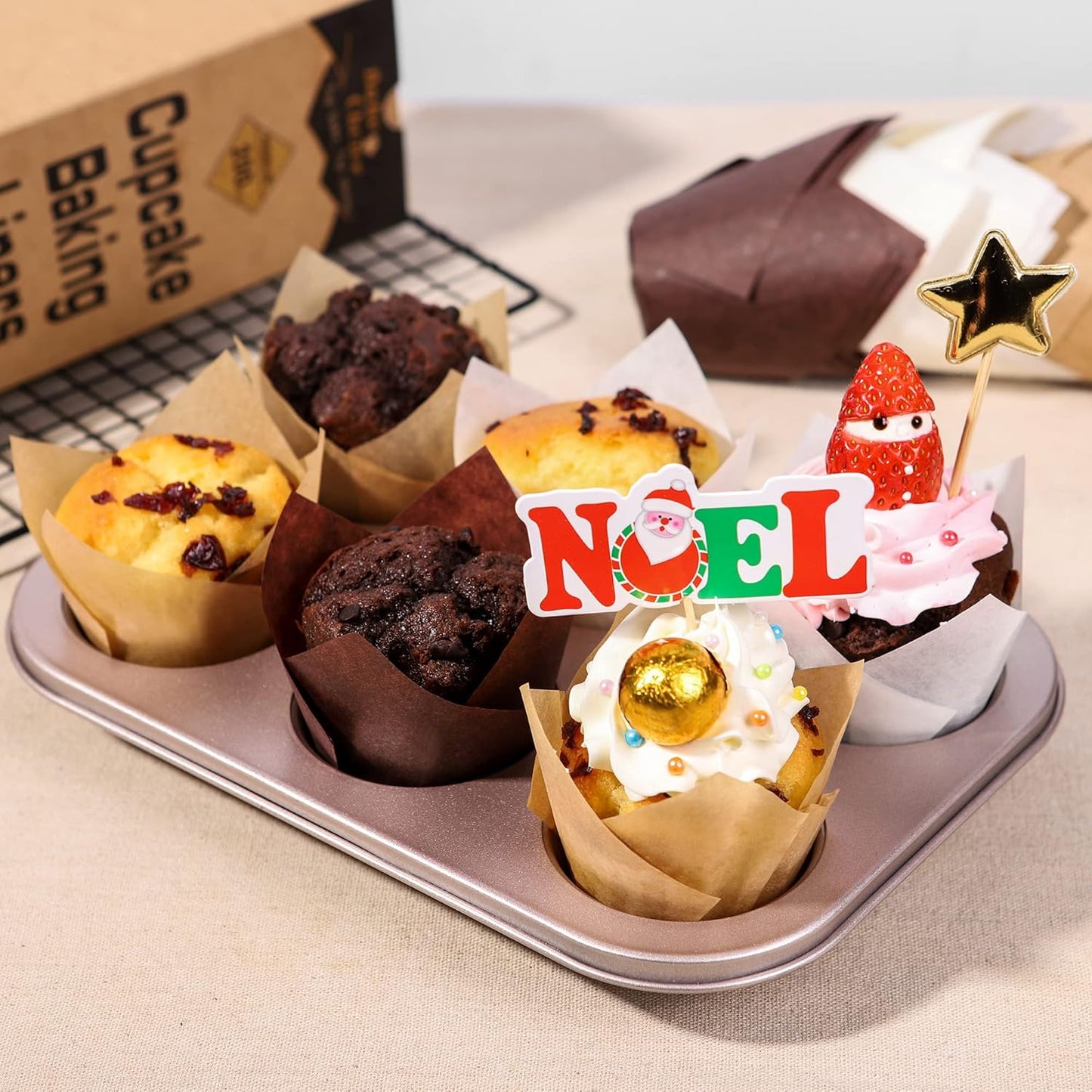 Bake Choice Nordic Paper 100pcs Extra Large Size Natural Tulip Cupcake Liners for Baking, Large Muffin Liners, Cupcake Wrapper for Party, Christmas