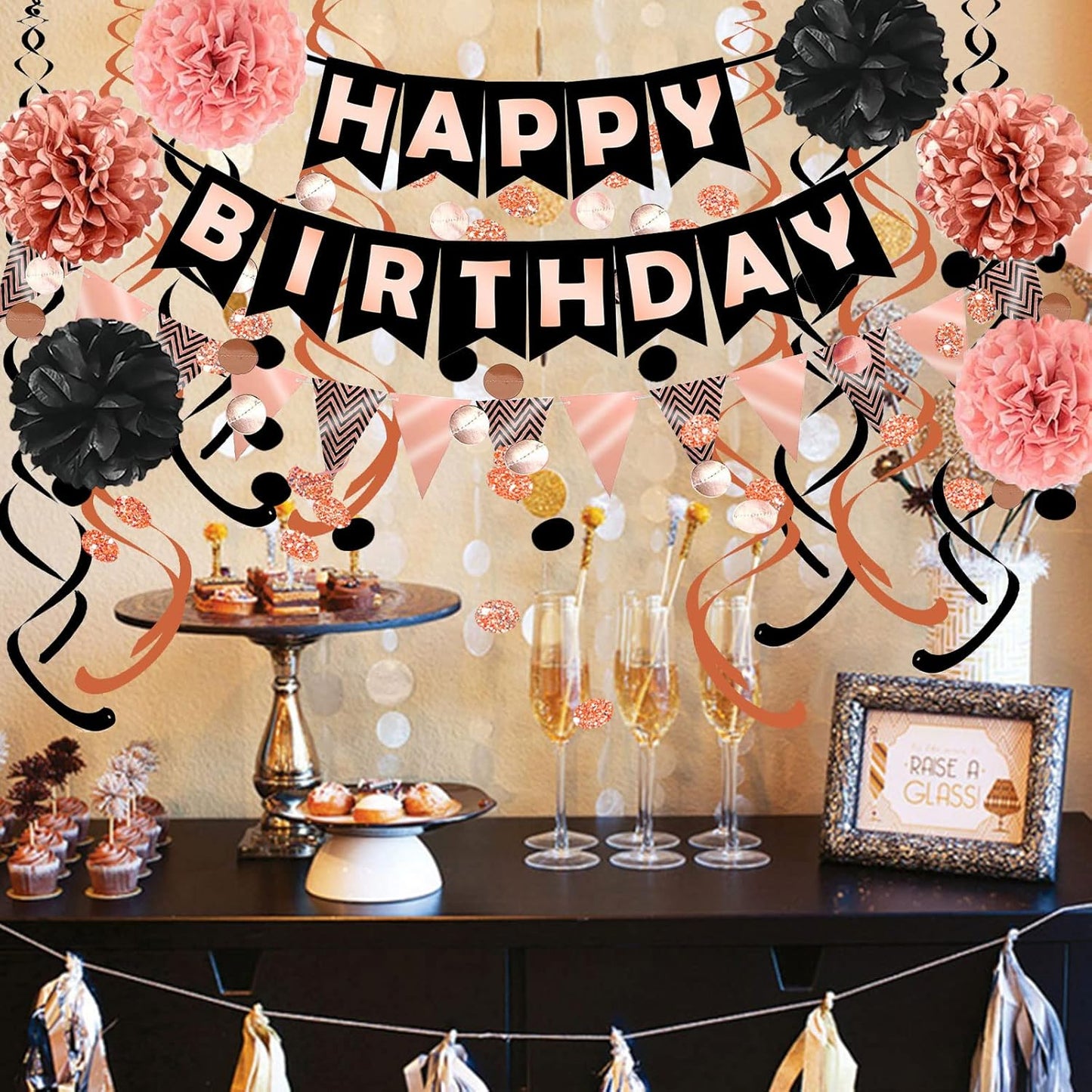 Fecedy Happy Birthday Banner With Colorful Paper Flag Bunting Paper Circle Confetti Garland Swirl Streamers Honeycomb ball for Birthday Party Decorations