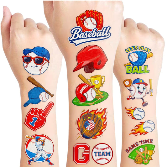 96PCS Baseball Temporary Tattoos Stickers - Baseball Birthday Party Favors Sport Themed Birthday Party Decorations Accessories Supplies Gift Idea For Kids Teens Teamate Adult Classroom Prizes Rewards