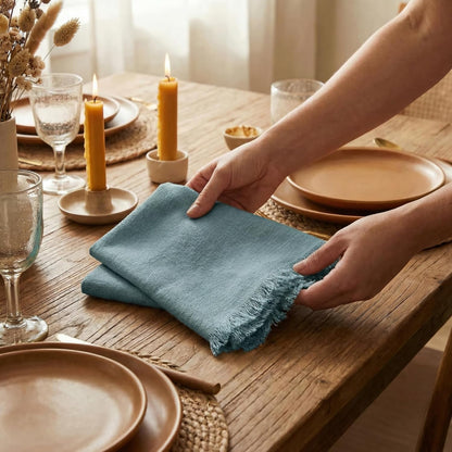 ACCENTHOME Natural Cotton Linen Napkin Set of 12 18x18 inch Dinner Napkins - Washable Soft Premium Hotel Quality Reusable Hemmed Edges Napkins Perfect Table Linens for Family Dinners, Weddings