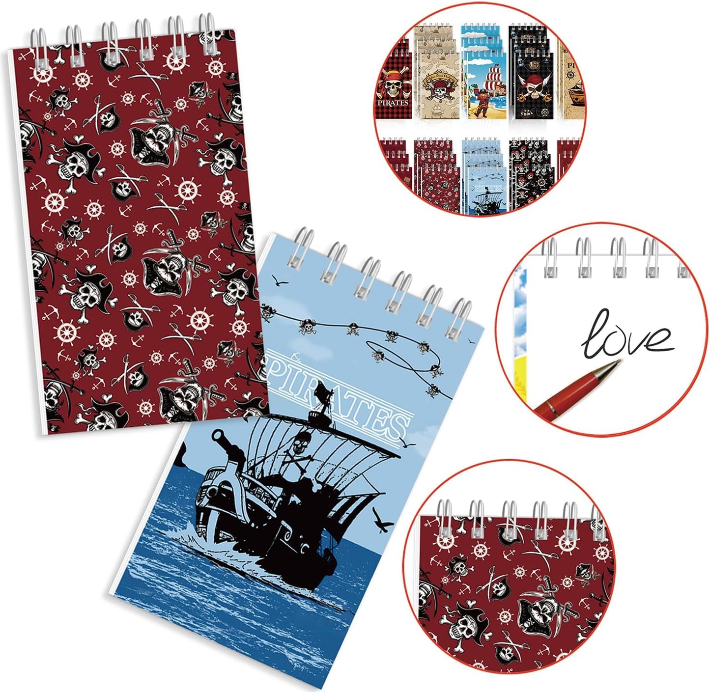 20Pcs Mini Pirate Notepads Spiral Notebooks for Birthday Party Favors Supplies Teacher Reward Favor Bag Stuffers Pirate Theme Party