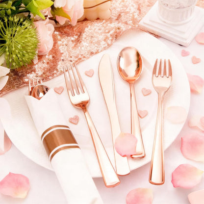 Liacere 100 Pack Silver Plastic Silverware-Pre Wrapped cutlery and Napkin-Pre Rolled Silverware Disposable 100 Forks, 100 Knives 100 Spoons, 100 Napkins Plastic Utensils＆Wedding