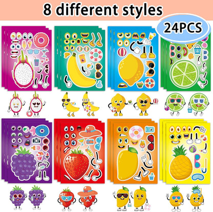24 Sheets 8.3''×5.9'' Make Your Own Ice Cream Stickers for Toddlers Kids Party Favors, Make a Face Stickers for Kids Activities Supplies Crafts