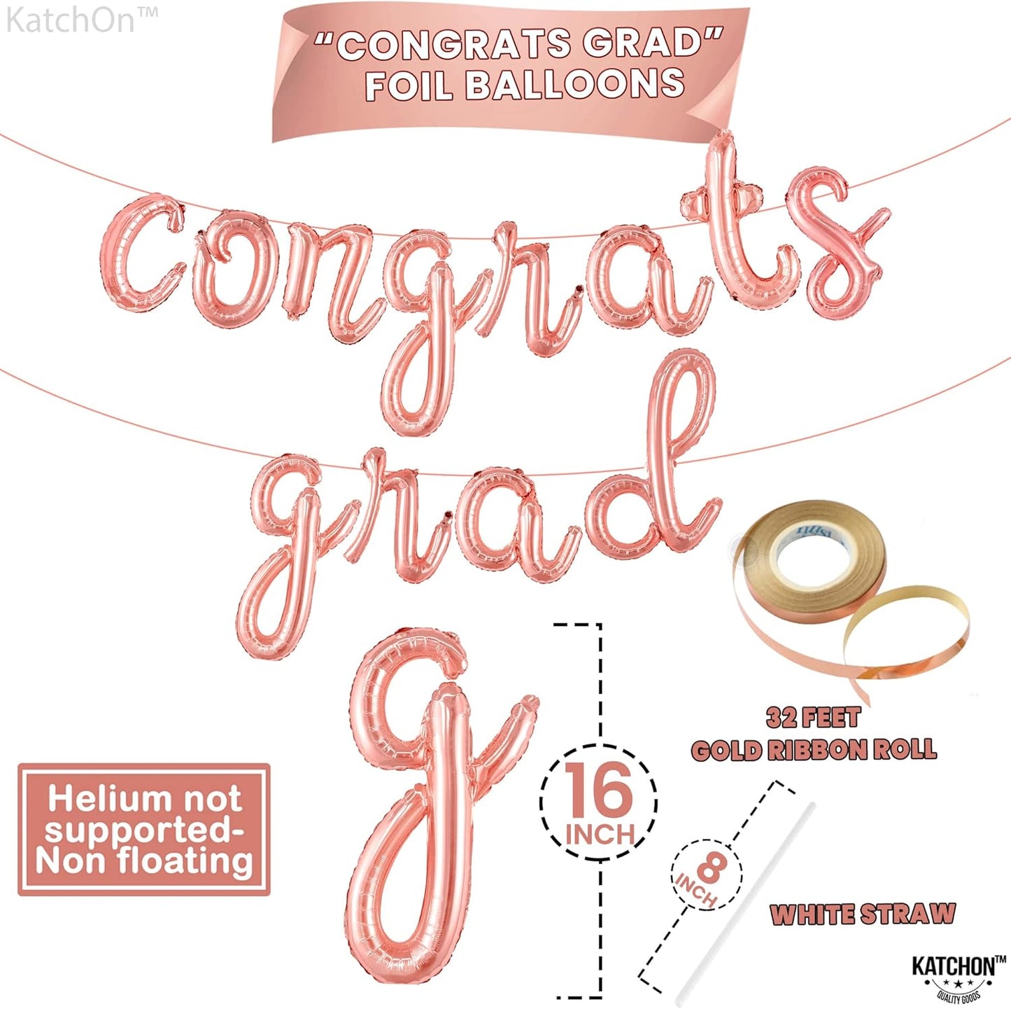 Graduation decorations 2026 | Rose Gold Congratulations Balloons - 16 Inch | Script Congrats Grad Balloons for Graduation Decorations Class of 2026 | Grad party decor, KatchOn