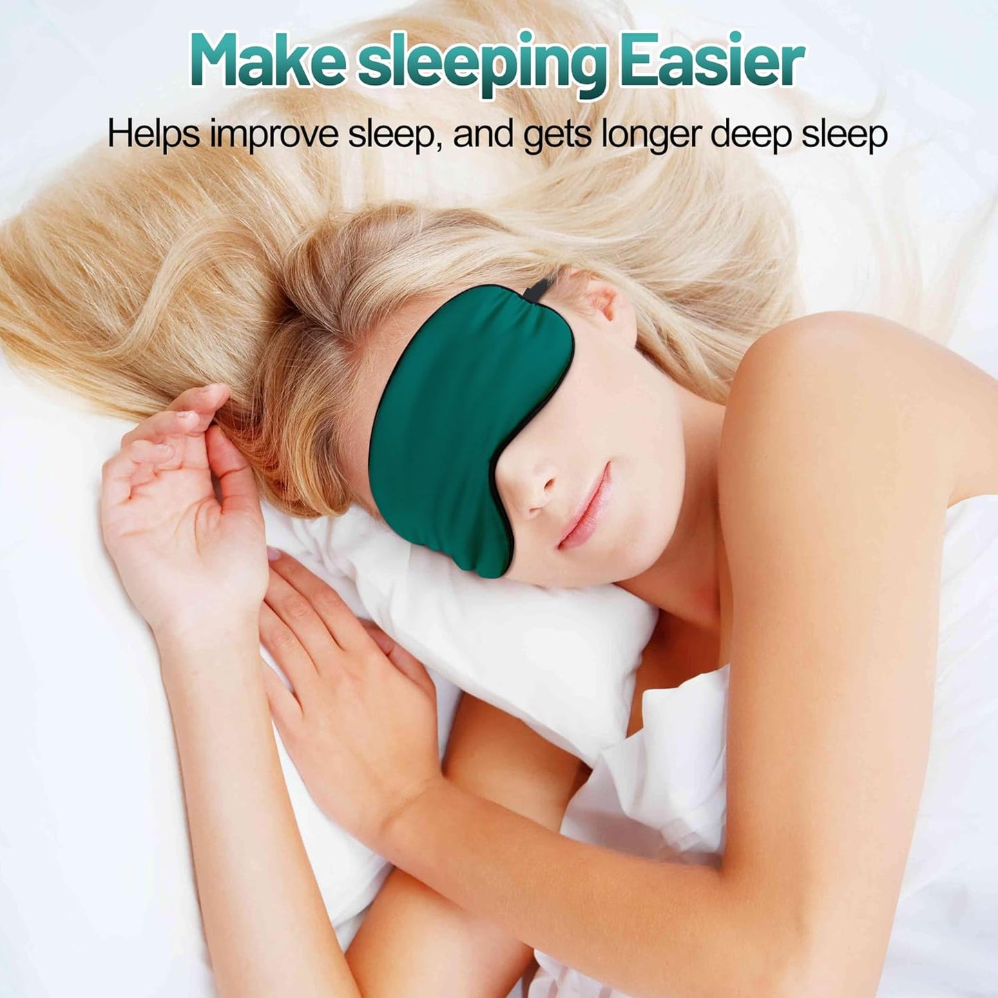 Silk Eye Mask with Adjustable Strap, Satin Blackout Sleeping Mask for Men&Women, Comfortable Blindfold Eyeshade for Night Sleep(Blue)