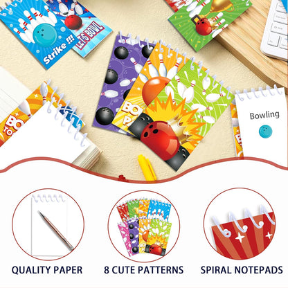 24 Pcs Bowling Mini Notepads Sports Party Favors Goodie Bag Stuffers Notepads Spiral Mini Notebooks for Teens Teacher Classroom Reward