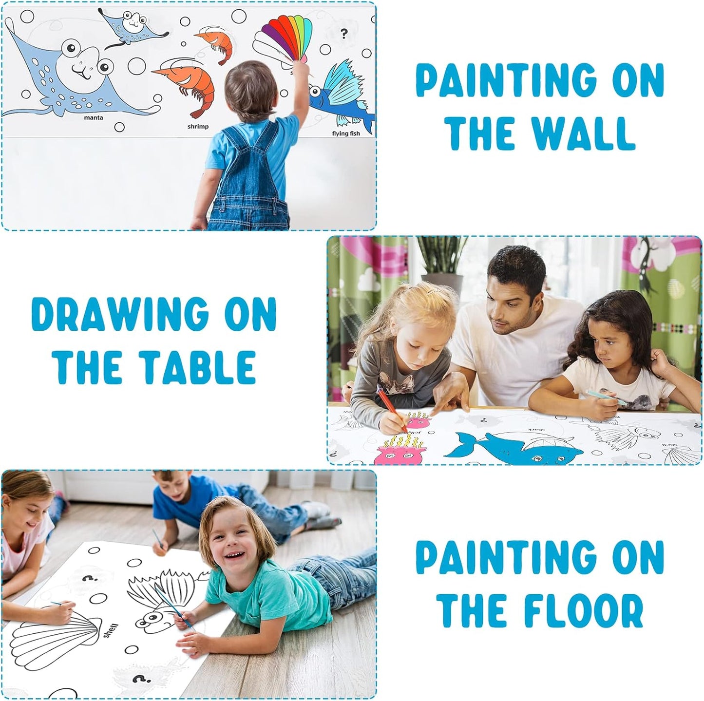 2PCS Children's Drawing Roll, Coloring Paper Roll for Kids Gift, 120 * 11.8 Inches DIY Painting Drawing Paper Roll, Sticky Drawing Paper Roll, Early Educational Toys for Kids (Animal World)