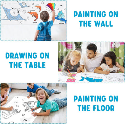 2PCS Children's Drawing Roll, Coloring Paper Roll for Kids Gift, 120 * 11.8 Inches DIY Painting Drawing Paper Roll, Sticky Drawing Paper Roll, Early Educational Toys for Kids (Animal World)