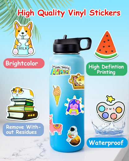 200Pcs Water Bottle Stickers for Kids, Cute Stickers for Water Bottles, Vinyl Waterproof Aesthetic Laptop Sticker Pack Classroom Prizes Skateboard for Kids Teens Girls Students (Cute-200pcs)