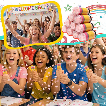 12 Pack Pencil Confetti Poppers End of the Year Gifts for Students from Teachers Last Day of School Party Favors Kindergarten Preschool Graduation Celebration Confetti Shooter Party Popper