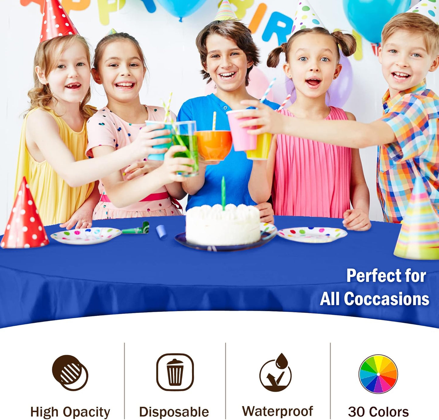 12-Pack Premium Plastic Tablecloth 54in. x 108in. Rectangle Table Cover - Dark Blue - Colors A