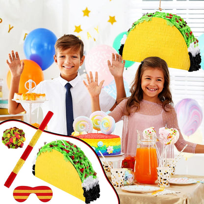 Mini Taco Piñata Mexican Decorations Taco Party Supplies Fiesta Cinco De Mayo Party Decorations with Wooden Stick Paper Blindfold Confetti Set for Adults Girls and Boys, 15.8x 10.3 x 2.8 Inch