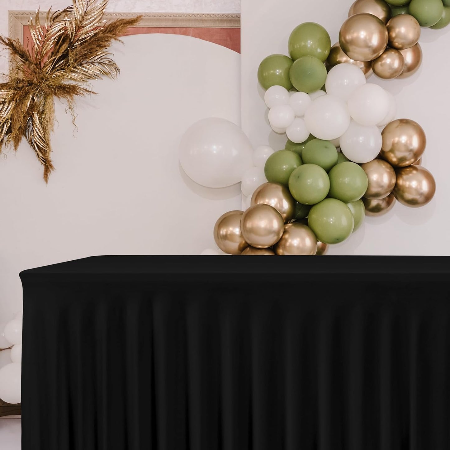 HolidayIdeas 2 Pack Spandex Table Skirt for 6 Ft Rectangle Tables, Black Fitted Stretch Tablecloth 30 x 72 Inch, Wrinkle Resistant Ruffle Design for Wedding Banquets, Trade Shows, Parties