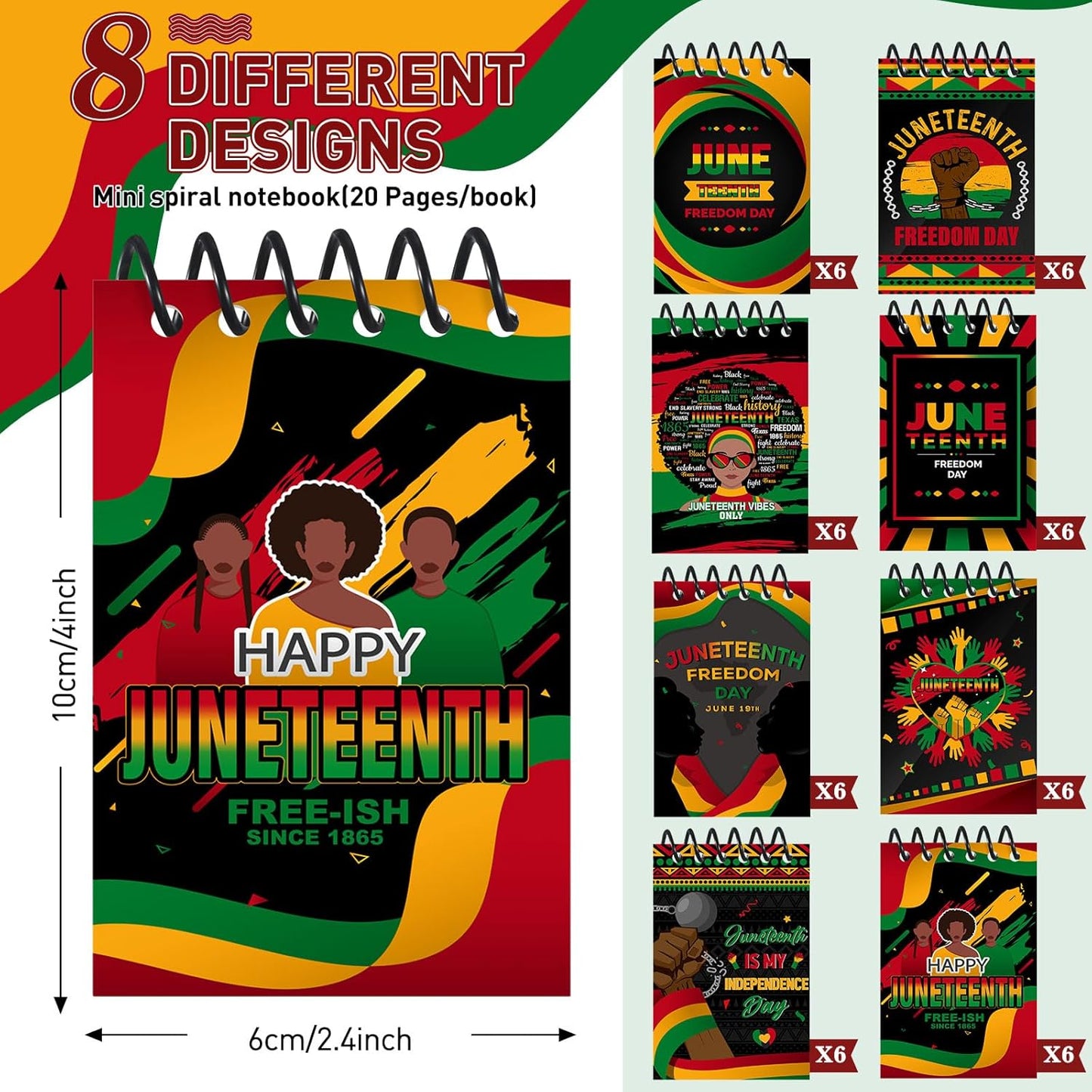 Containlol 24 Pieces Mini Juneteenth Notebooks, Black History Small Mini Memo Pad Notepads for Birthday Gift, Juneteenth Party Favor Supplies, 8 Patterns