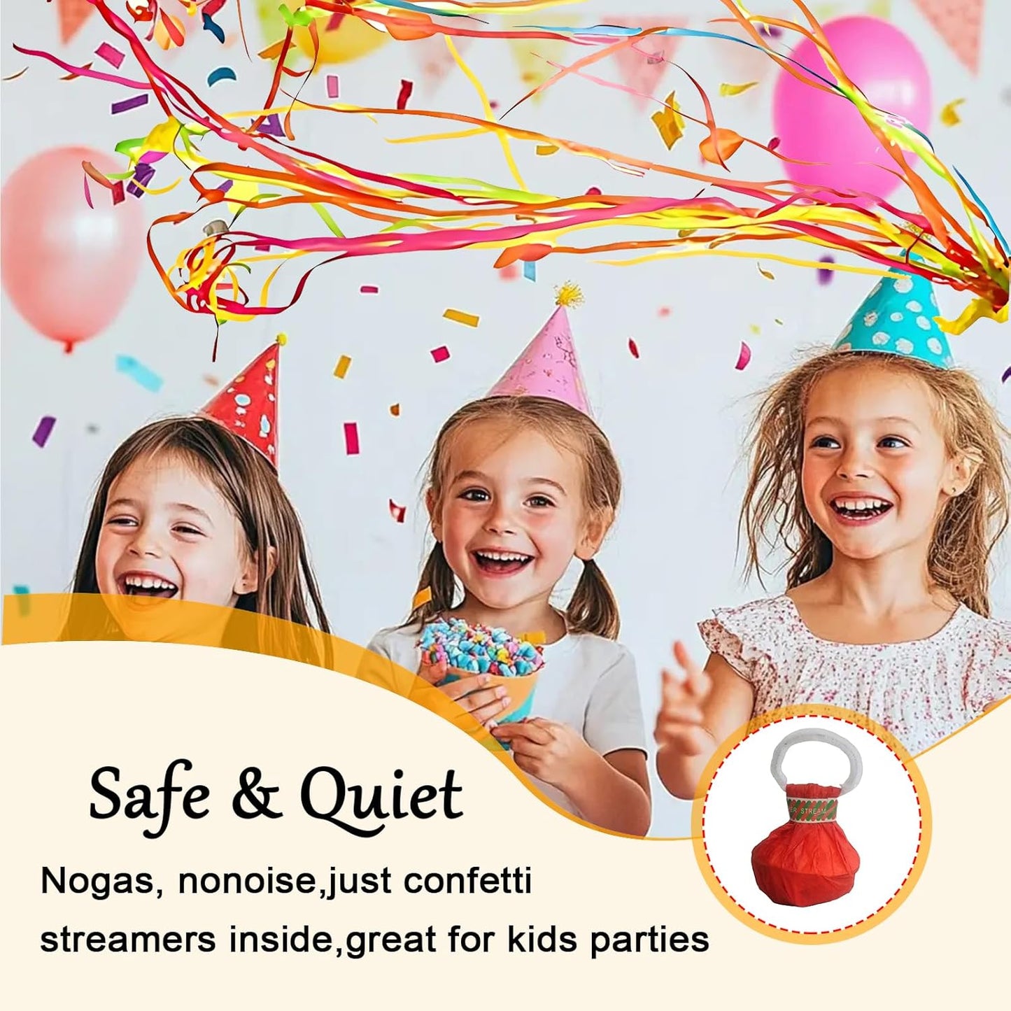 12Pack Hand throw Streamer Poppers 6 Color Mix No Mess Confetti Poppers，Party Poppers No Mess Streamers Easy to Clean Ideal for Celebrations Birthday and Festival