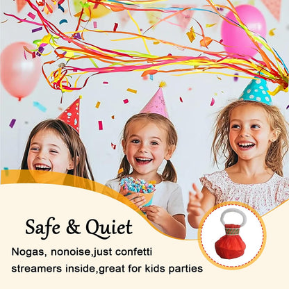 12Pack Hand throw Streamer Poppers 6 Color Mix No Mess Confetti Poppers，Party Poppers No Mess Streamers Easy to Clean Ideal for Celebrations Birthday and Festival