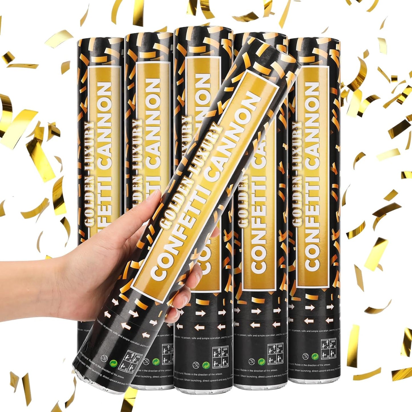5 Pack Confetti Cannon Biodegradable, 12 Inch Confetti Poppers Graduation, Suitable for Graduation Wedding Birthday Parties and New Year's Eve Celebration